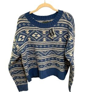 NWT American Eagle Outfitters Blue & Cream Fair Isle Crewneck Sweater